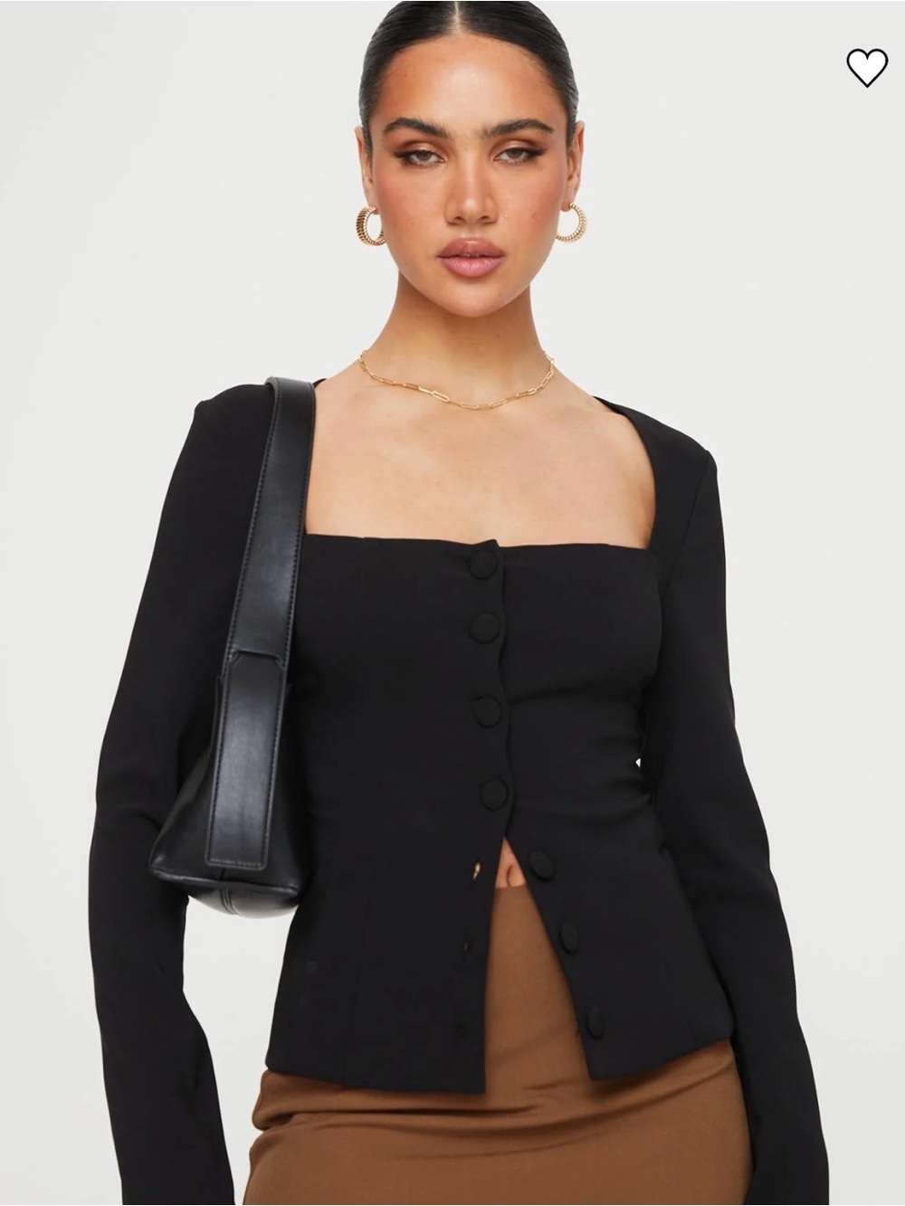 Princess Polly Black Square-Neck Button Front Blazer Top